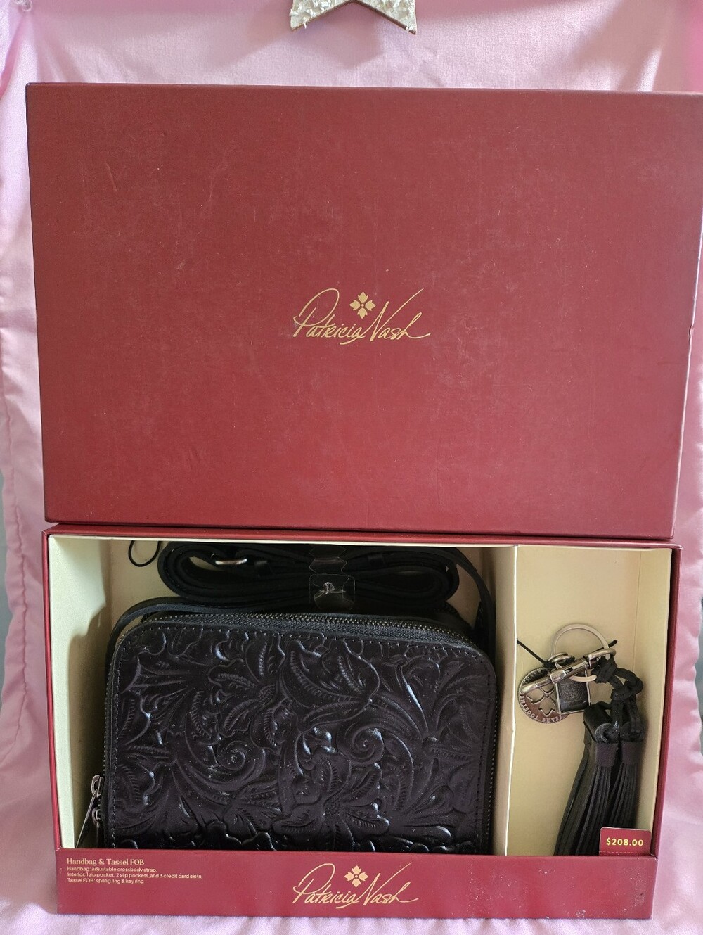 Patricia Nash Embossed Black Leather Crossbody Gift Set NWT